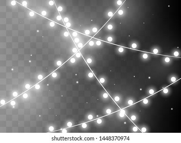 Christmas lights isolated on transparent background. Xmas glowing garland. Vector illustration