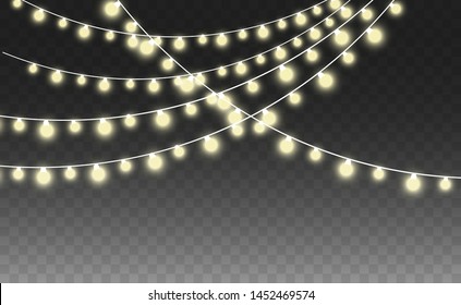 Christmas lights isolated on transparent background. Vector illustration.