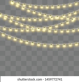 Christmas lights isolated on transparent background. Xmas glowing garland. Vector illustration