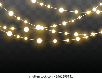 Christmas lights isolated on transparent background. Xmas glowing garland. Vector illustration