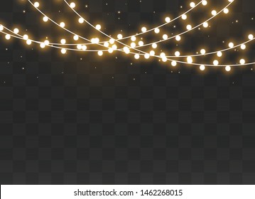 Christmas lights isolated on transparent background. Xmas glowing garland. Vector illustration