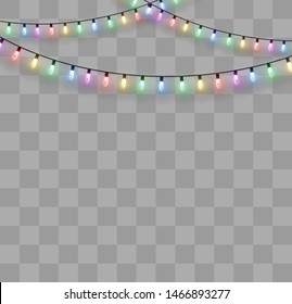 Christmas lights isolated on transparent background. Xmas glowing garland. Vector illustration