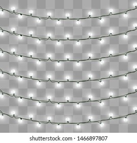 Christmas lights isolated on transparent background. Xmas glowing garland. Vector illustration
