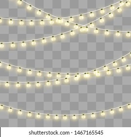 Christmas lights isolated on transparent background. Xmas glowing garland. Vector illustration
