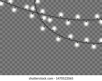 Christmas lights isolated on transparent background. Xmas glowing garland. Vector illustration