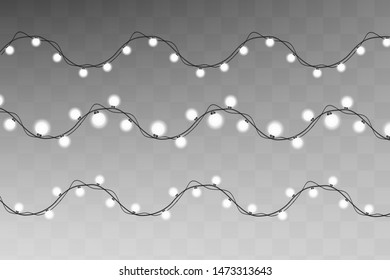 Christmas lights isolated on transparent background. Xmas glowing garland. 