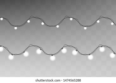 Christmas lights isolated on transparent background. Xmas glowing garland. 