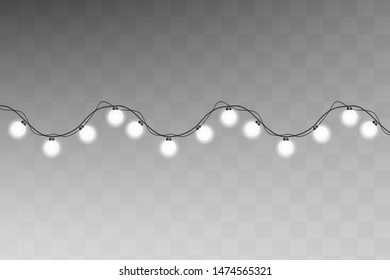 Christmas lights isolated on transparent background. Xmas glowing garland. 