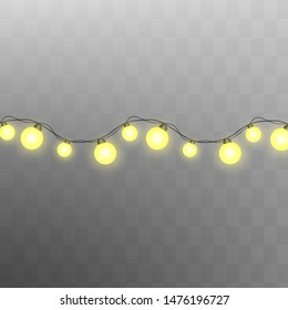 Christmas lights isolated on transparent background. Xmas glowing garland. 