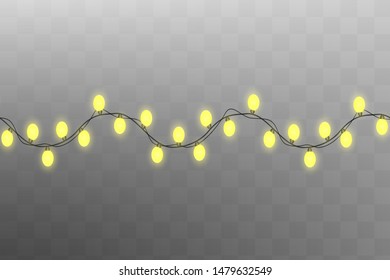 Christmas lights isolated on transparent background. Xmas glowing garland. 