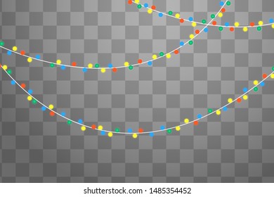 Christmas lights isolated on transparent background. Xmas glowing garland. 