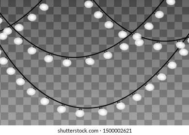 Christmas lights isolated on transparent background. Xmas glowing garland