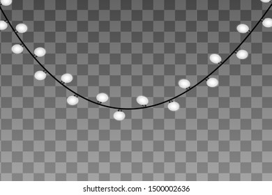 Christmas lights isolated on transparent background. Xmas glowing garland