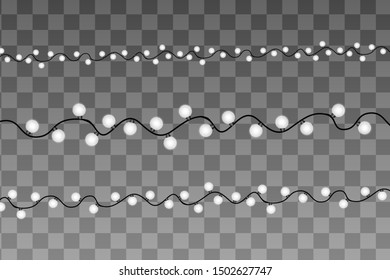 Christmas lights isolated on transparent background. Xmas glowing garland