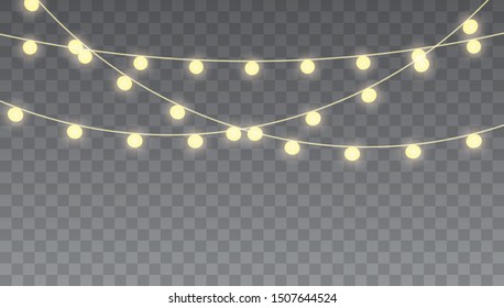 Christmas lights isolated on transparent background for cards, banners, posters, web design. Vector illustration EPS10