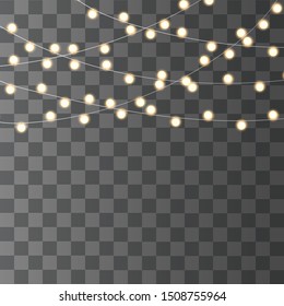 Christmas lights isolated on transparent background. Xmas glowing garland. Led lamp. Vector illustration