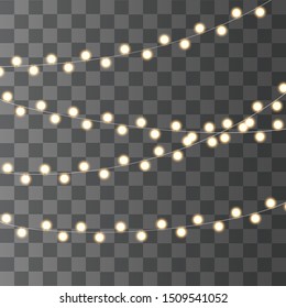 Christmas lights isolated on transparent background. Xmas glowing garland. Led lamp. Vector illustration