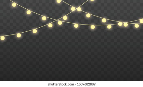 Christmas lights isolated on transparent background Garlands decorations.