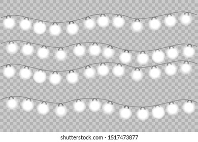 Christmas lights isolated on transparent background. Xmas glowing garland