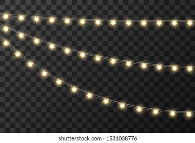 Christmas lights isolated on transparent background, vector illustration