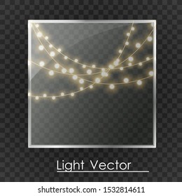 Christmas lights isolated on transparent background. Vector illustration. Lights behind the glass. Background.