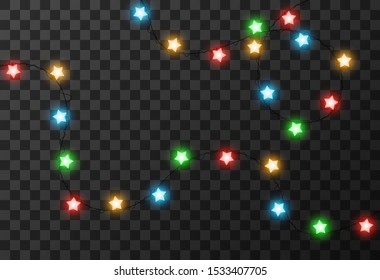 Christmas lights isolated on transparent background, vector illustration