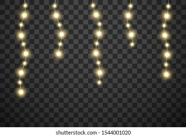 Christmas lights isolated on transparent background, vector illustration