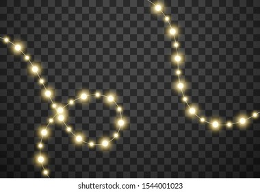 Christmas lights isolated on transparent background, vector illustration