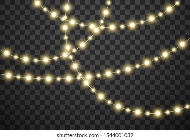 Christmas lights isolated on transparent background, vector illustration
