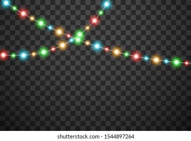 Christmas lights isolated on transparent background, vector illustration
