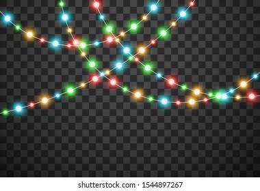 Christmas lights isolated on transparent background, vector illustration