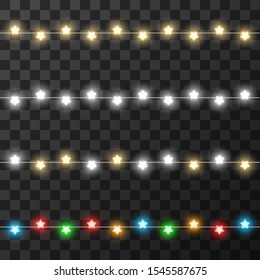 Christmas lights isolated on transparent background, vector illustration