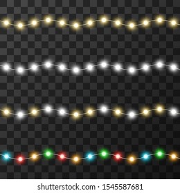 Christmas lights isolated on transparent background, vector illustration