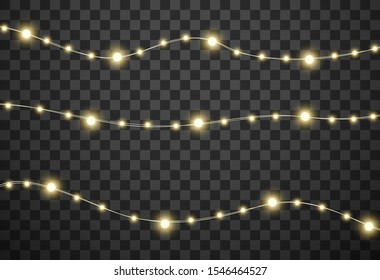 Christmas lights isolated on transparent background, vector illustration