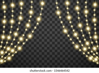 Christmas lights isolated on transparent background, vector illustration