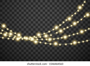Christmas lights isolated on transparent background, vector illustration