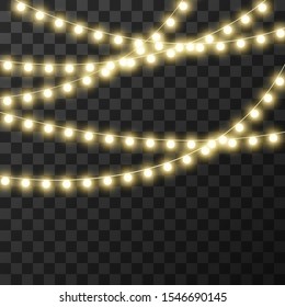Christmas lights isolated on transparent background, vector illustration