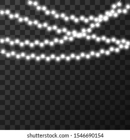 Christmas lights isolated on transparent background, vector illustration