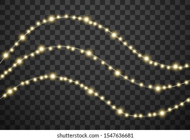 Christmas lights isolated on transparent background, vector illustration