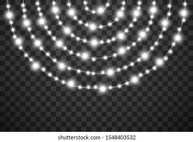 Christmas lights isolated on transparent background, vector illustration