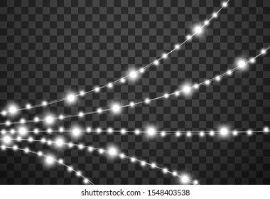 Christmas lights isolated on transparent background, vector illustration