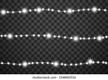 Christmas lights isolated on transparent background, vector illustration