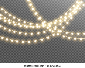 Christmas lights isolated on transparent background. Vector illustration.