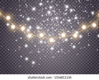 Christmas lights isolated on transparent background. Vector illustration.