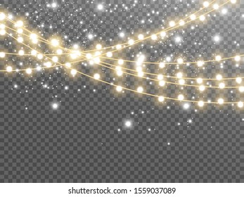 Christmas lights isolated on transparent background. Vector illustration