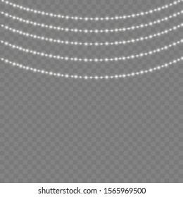 Christmas lights isolated on transparent background. Xmas glowing garland. Vector illustration