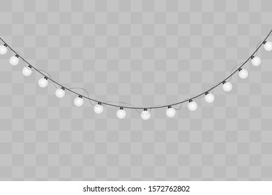 Christmas lights isolated on transparent background. Xmas glowing garland. 