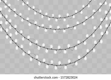 Christmas lights isolated on transparent background. Xmas glowing garland. 