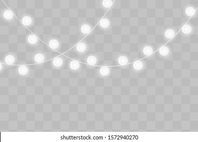Christmas lights isolated on transparent background. Xmas glowing garland. 