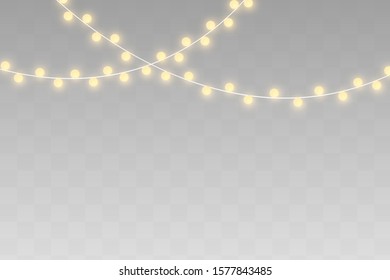 Christmas lights isolated on transparent background. Xmas glowing garland. 